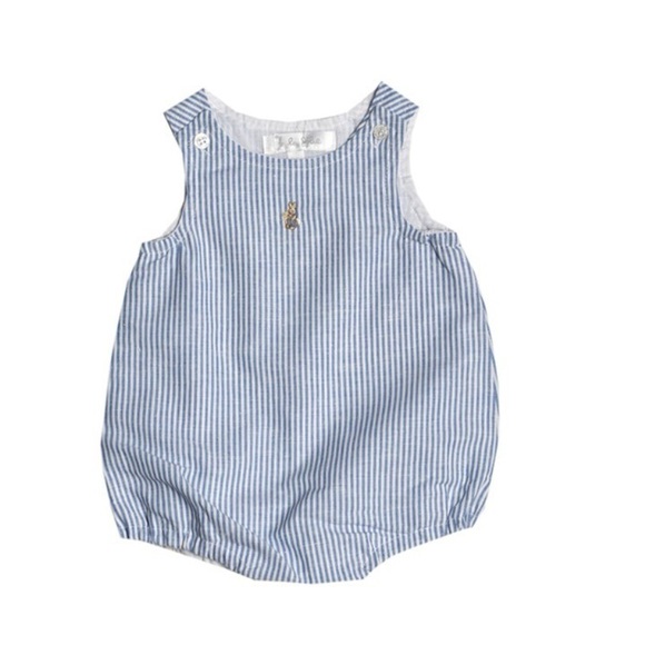 Blue Striped Linen Onesie Sizes: 3, 6, 9 M - Picture 1 of 1
